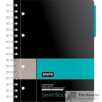 Бизнес-тетрадь Attache Selection Smartbook А5 120 листов серая/бирюзовая в клетку 1 разделитель на спирали (181х212 мм)