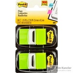 Клейкие закладки Post-it пластиковые светло-зеленые 2 диспенсера по 50 листов 25.4x43.2 мм